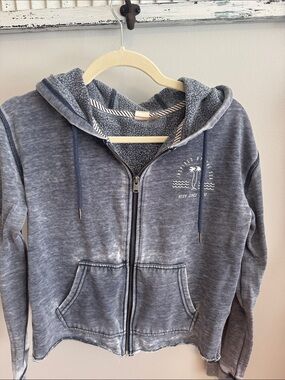 Roxy Gray Zip-Up Hoodie with Palm Tree Chest Print